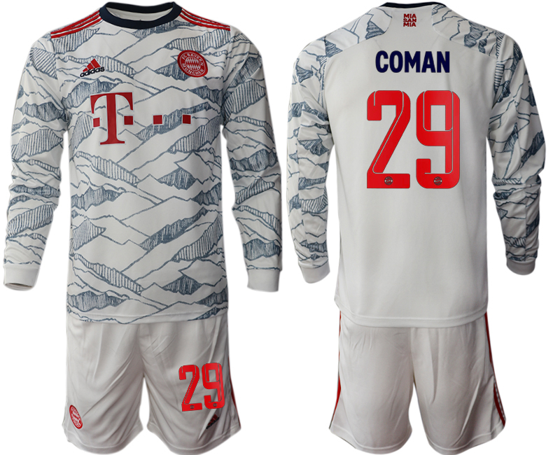 Men 2021-2022 Club Bayern Munich Second away white Long Sleeve #29 Soccer Jersey->bayern munich jersey->Soccer Club Jersey